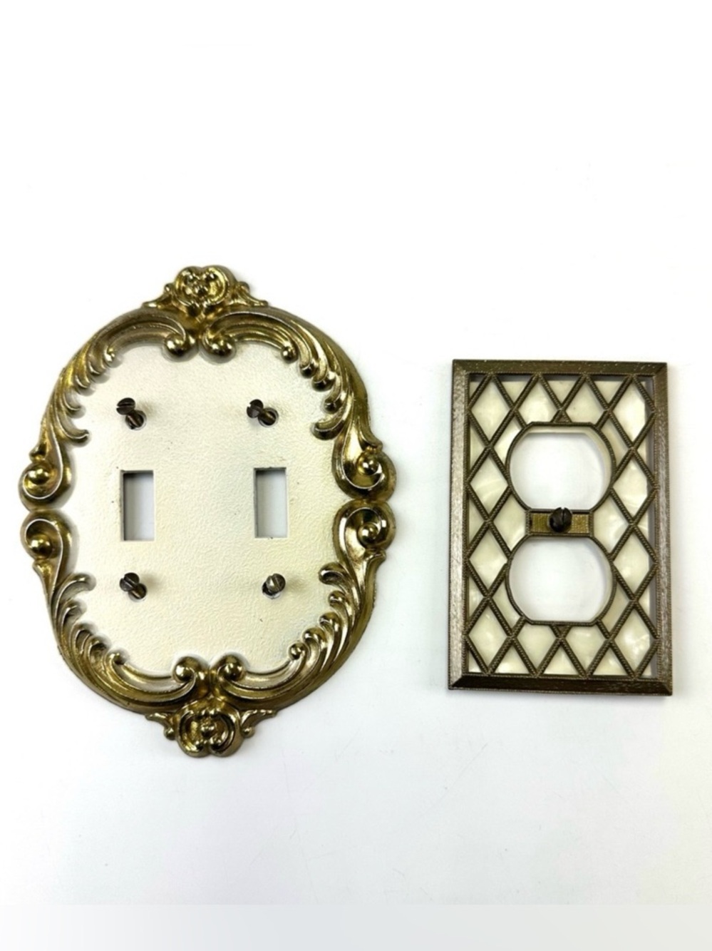 Vintage light switch plates double and single gold cream 70s Mid Century